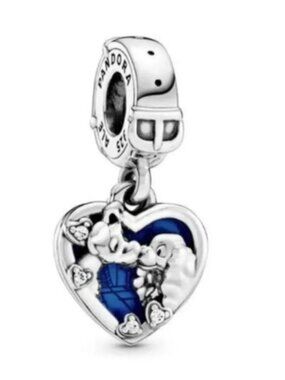 Pandora Silver Heart Dangle Charm with Blue Enamel Couple